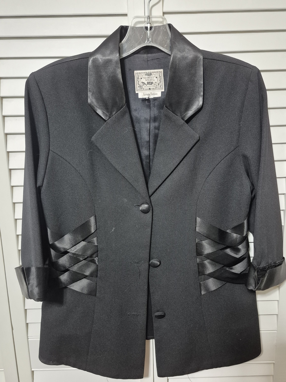 Black Women's Satin-Trim Blazer Jacket